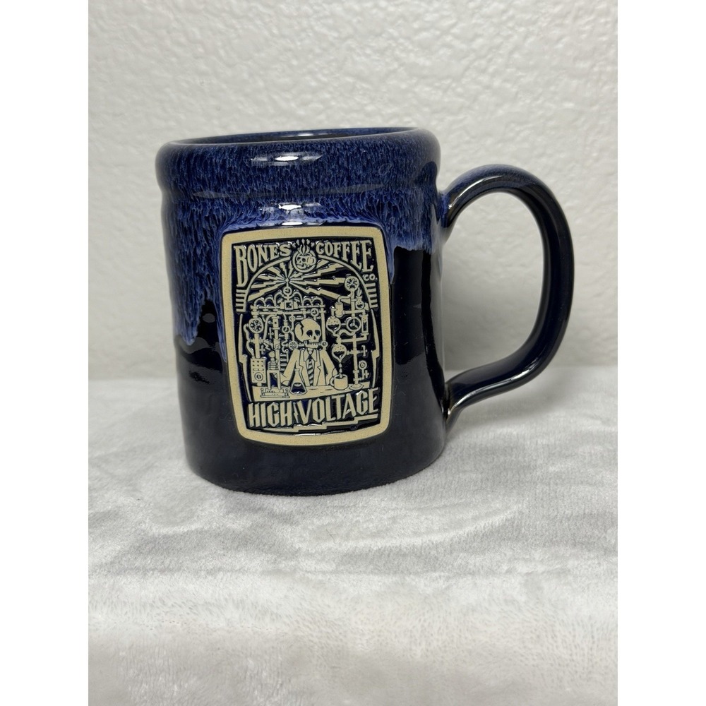 Bones Coffee Blue High Voltage 2021 Mug -Made by Deneen Pottery Gothic/Steampunk - Picture 2 of 8